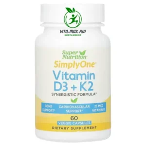 سوبر نوتريشن‏ فيتامين د3 + ك2 60 كبسولة نباتية Super nutrition vitamin d3-k2